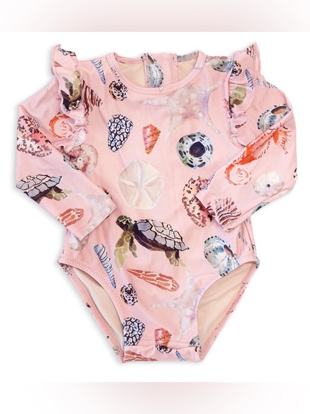 Pink Chicken Pink Long-Sleeve Turtle Print One-Piece